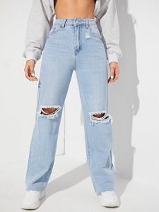 Ladies High Waist Ripped Jeans by ou mackson